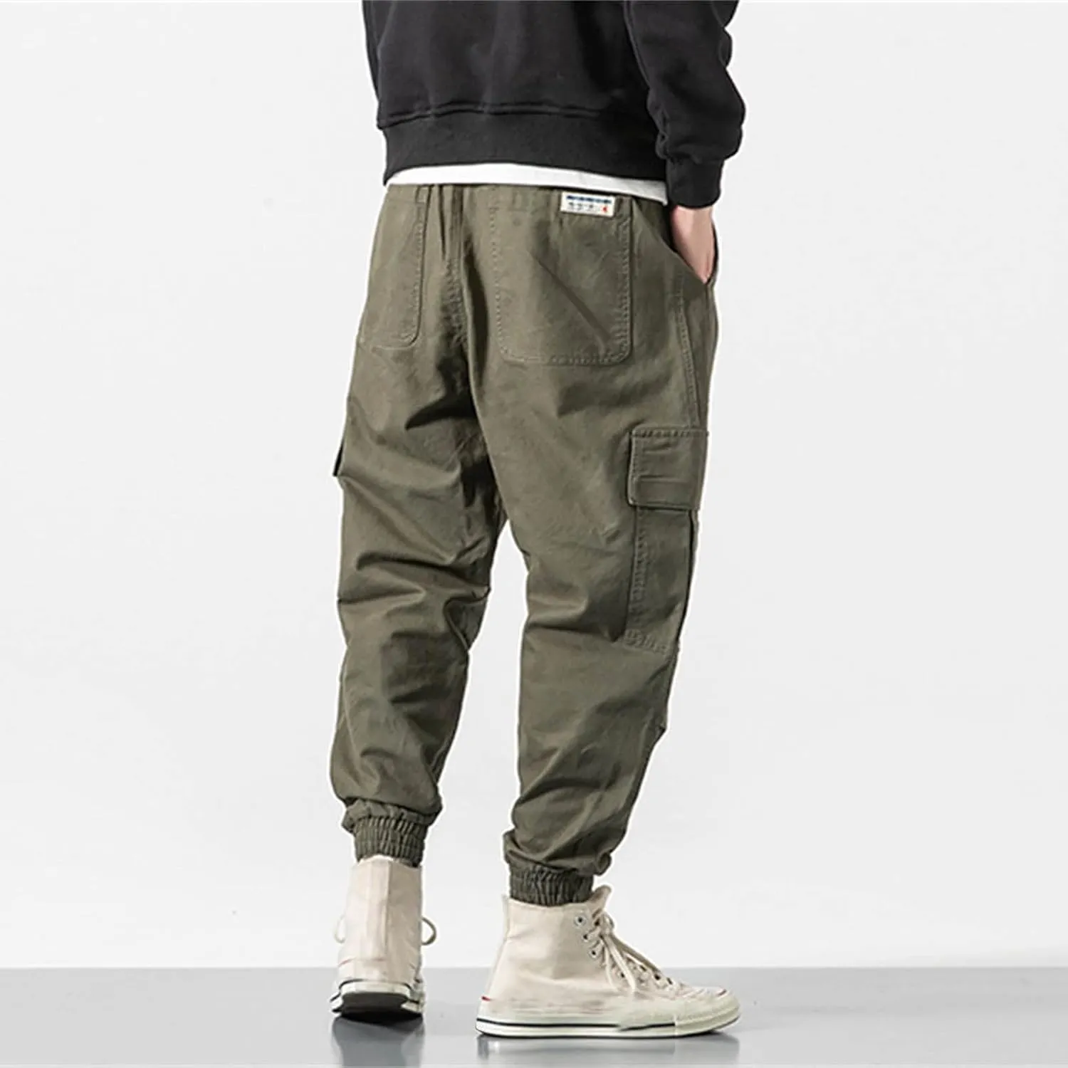 Cargo Trousers for Men Elastic Waist Cargo Pants Open Bottom Drawstring Baggy Joggers Men's Tactical Cargo Joggers