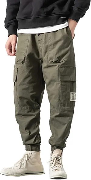 Cargo Trousers for Men Elastic Waist Cargo Pants Open Bottom Drawstring Baggy Joggers Men's Tactical Cargo Joggers