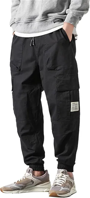 Cargo Trousers for Men Elastic Waist Cargo Pants Open Bottom Drawstring Baggy Joggers Men's Tactical Cargo Joggers