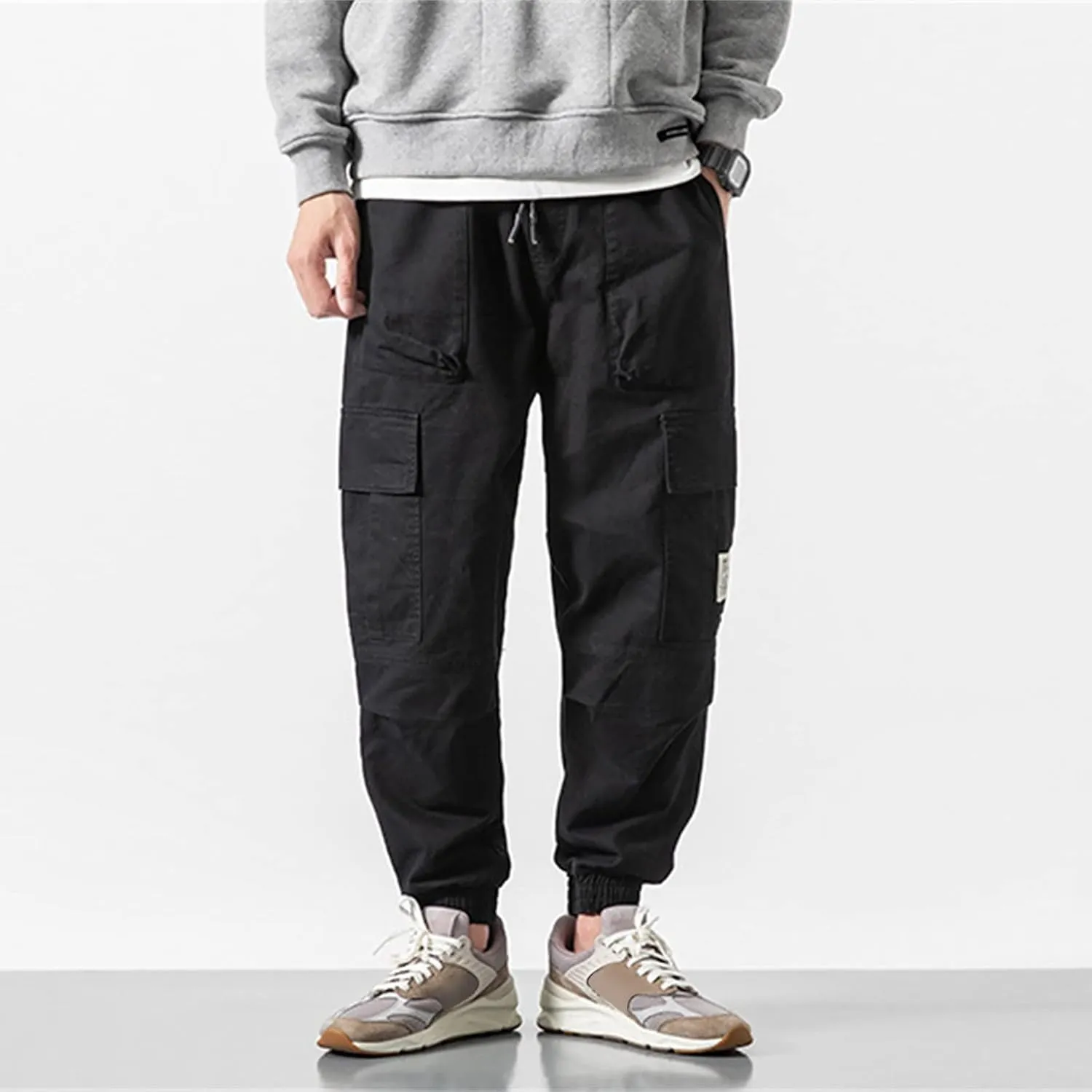 Cargo Trousers for Men Elastic Waist Cargo Pants Open Bottom Drawstring Baggy Joggers Men's Tactical Cargo Joggers