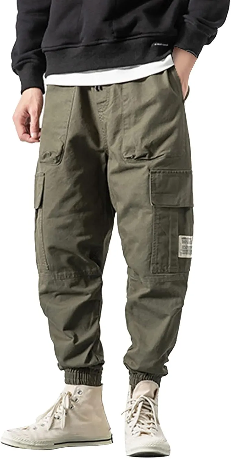 Cargo Trousers for Men Elastic Waist Cargo Pants Open Bottom Drawstring Baggy Joggers Men's Tactical Cargo Joggers