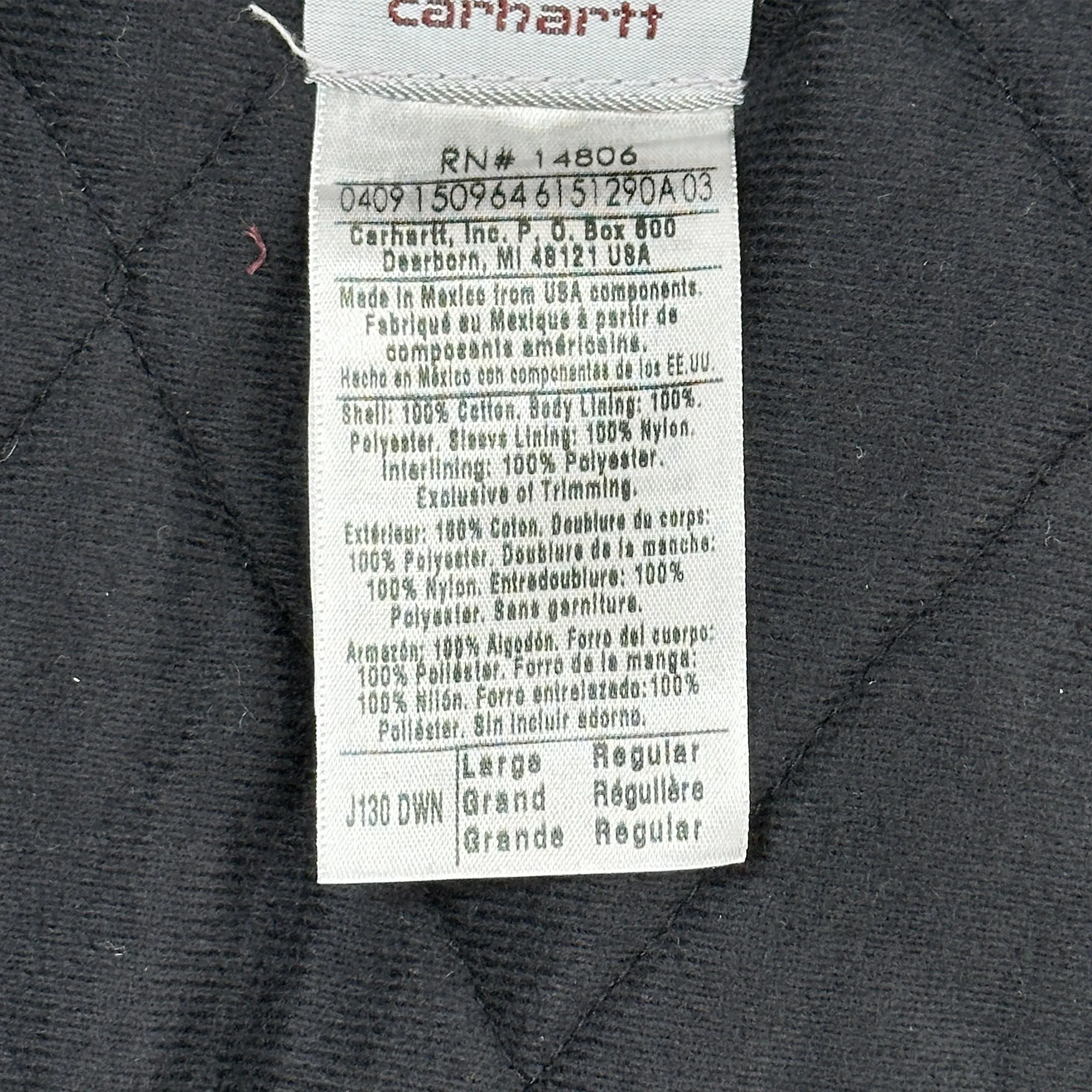 Carhartt J130 DWN Quilted Flannel Lined Sandstone Duck Jacket NWT - Large