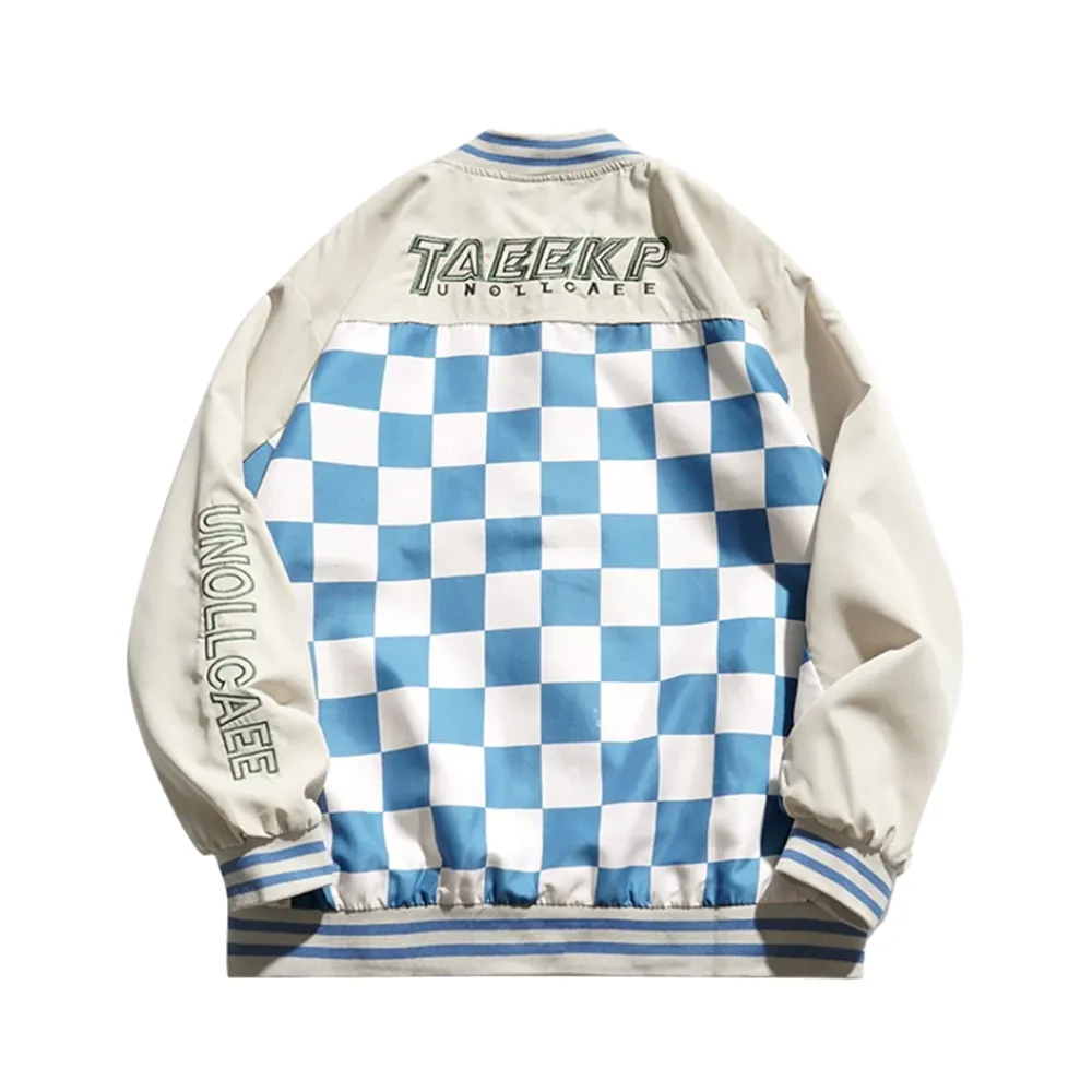 “Casual Checkerboard Baseball Uniform” Jacket