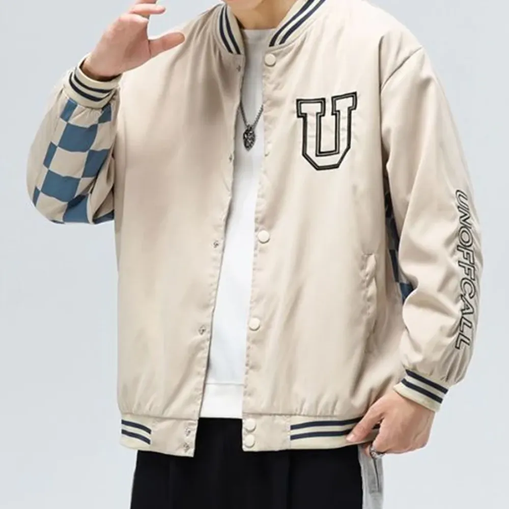 “Casual Checkerboard Baseball Uniform” Jacket
