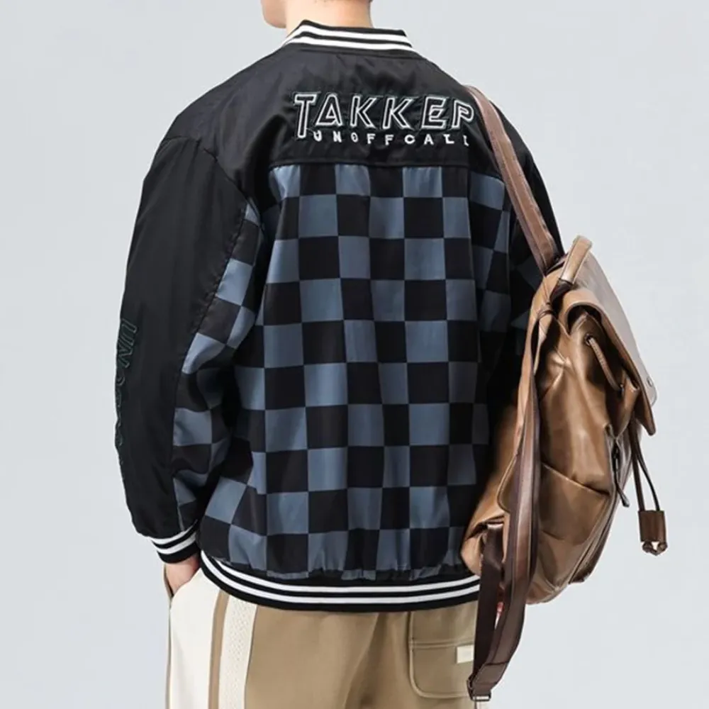 “Casual Checkerboard Baseball Uniform” Jacket