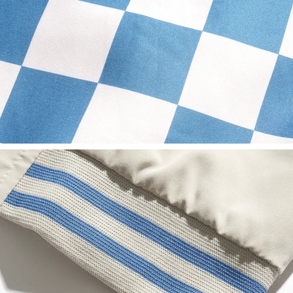 “Casual Checkerboard Baseball Uniform” Jacket