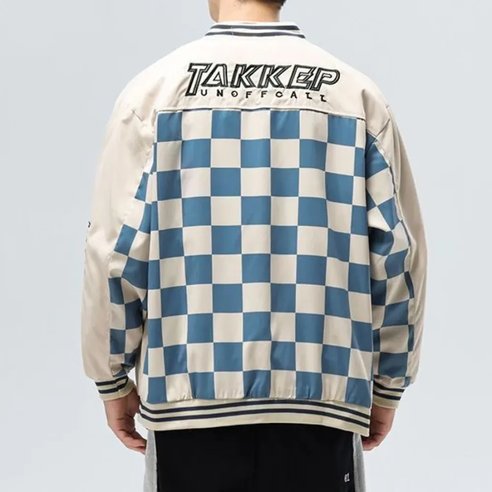 “Casual Checkerboard Baseball Uniform” Jacket
