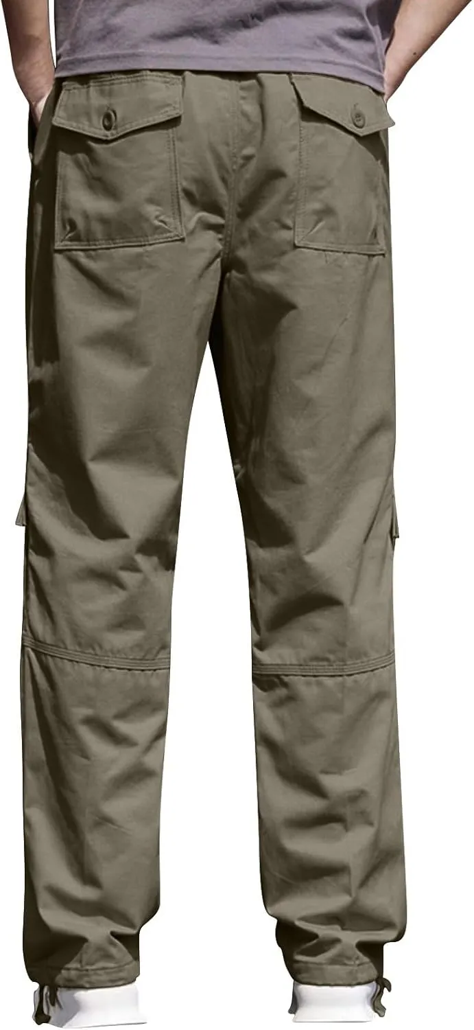 Casual Hiking Pants for Men Stretch Relaxed Fit Cotton Ripstop Tactical Pants Outdoor Work Long Trousers with Pockets