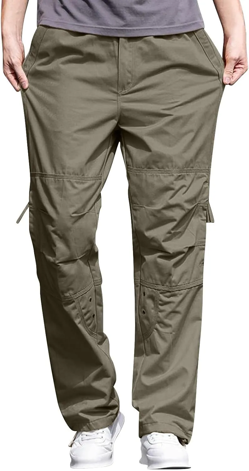 Casual Hiking Pants for Men Stretch Relaxed Fit Cotton Ripstop Tactical Pants Outdoor Work Long Trousers with Pockets