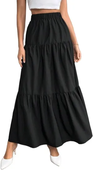 Casual Skirt For Women Casual Solid Ruffle Hem Skirt Trendy