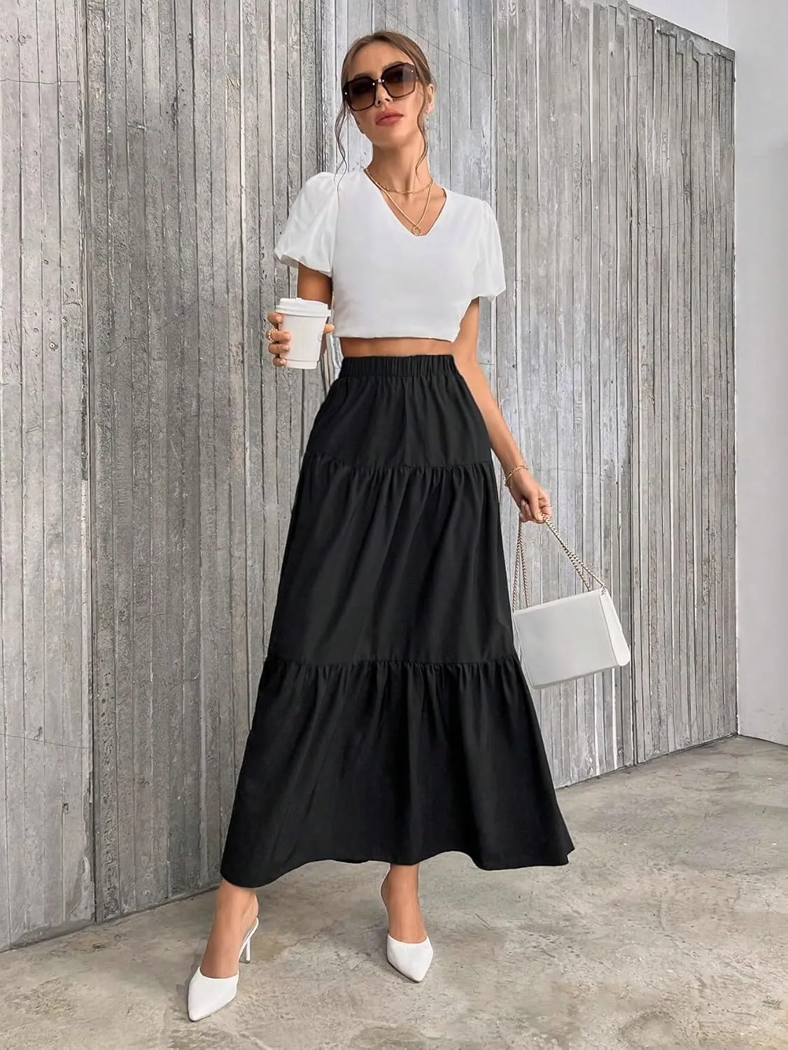 Casual Skirt For Women Casual Solid Ruffle Hem Skirt Trendy