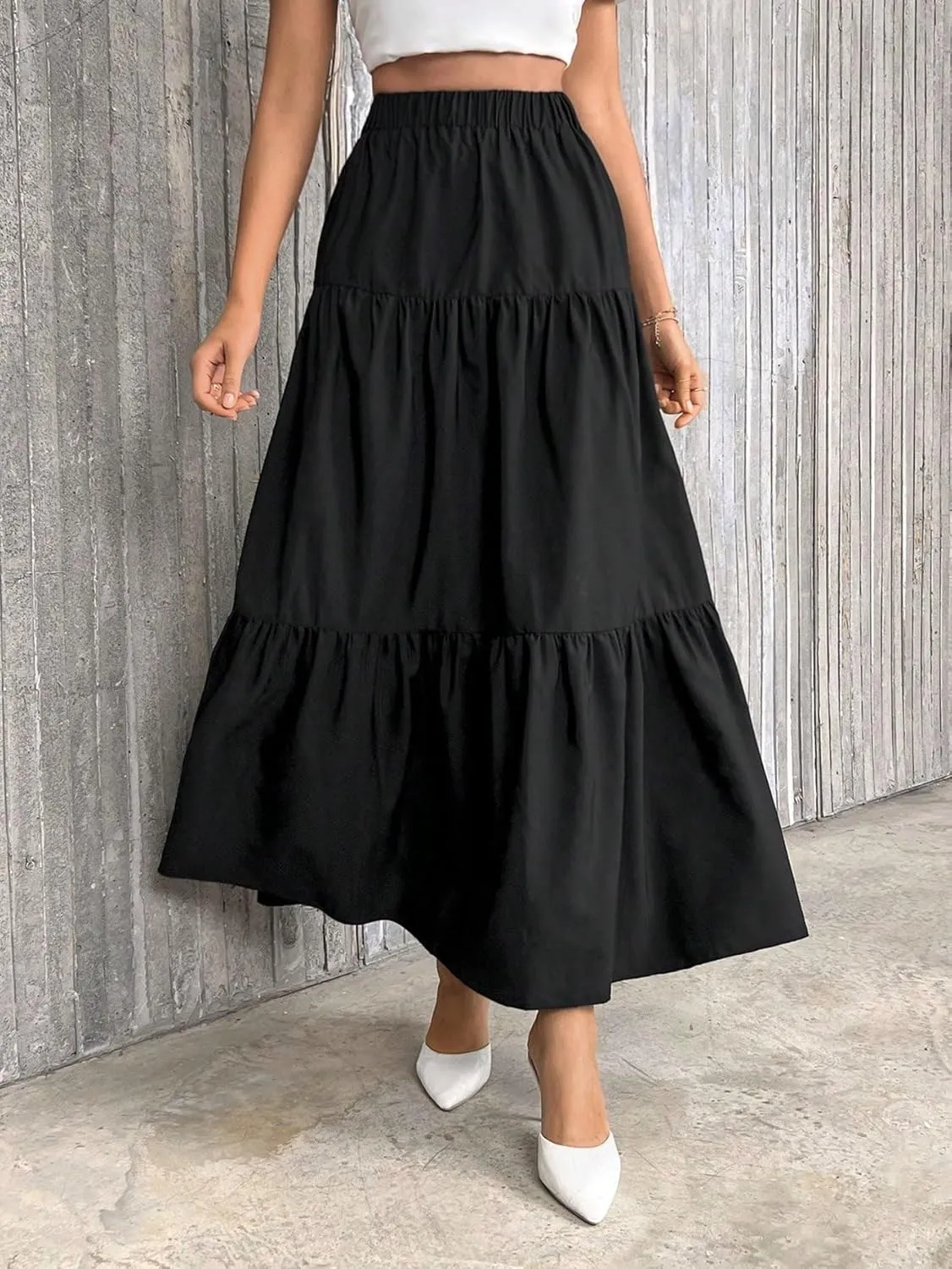 Casual Skirt For Women Casual Solid Ruffle Hem Skirt Trendy