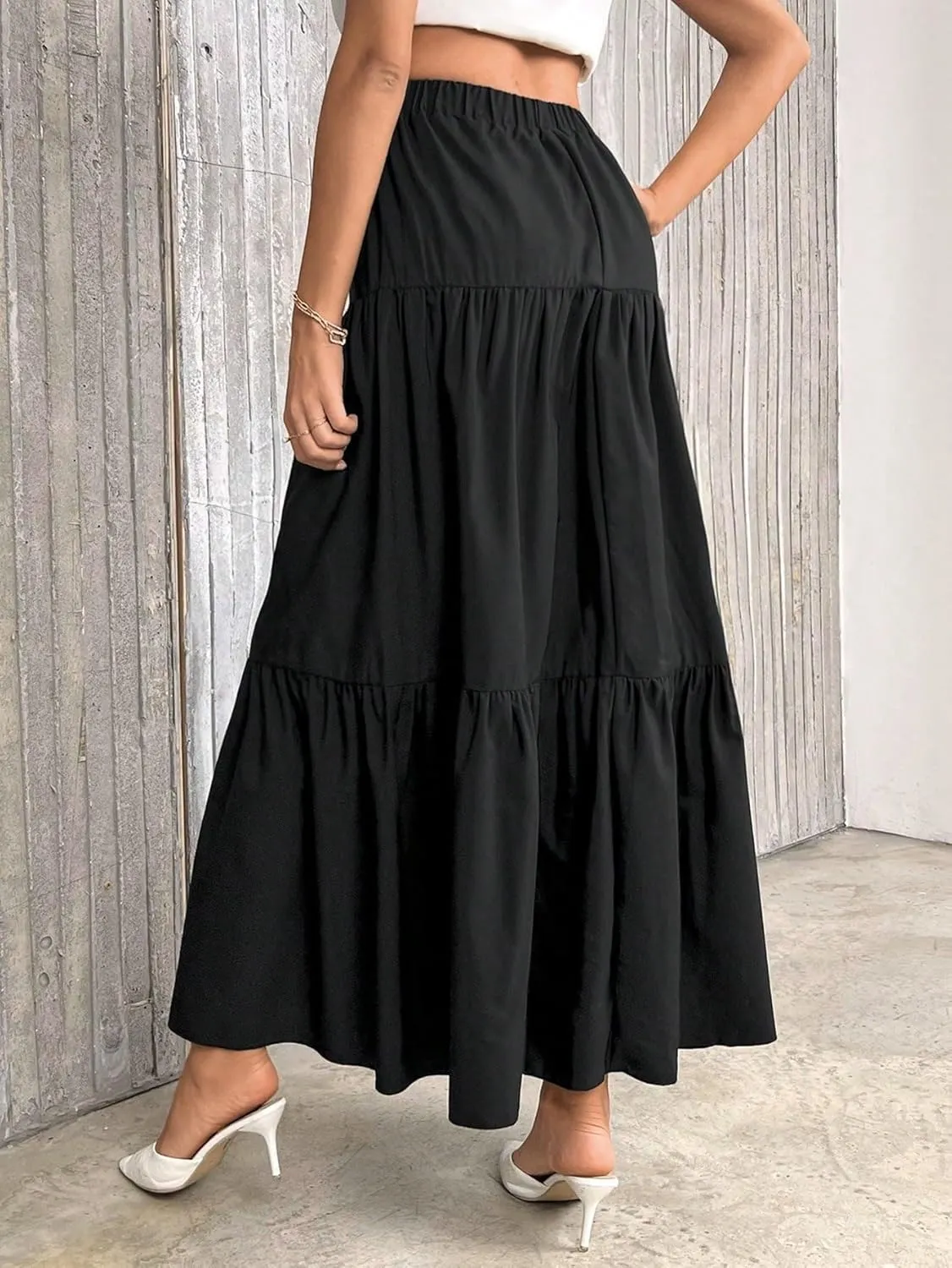 Casual Skirt For Women Casual Solid Ruffle Hem Skirt Trendy