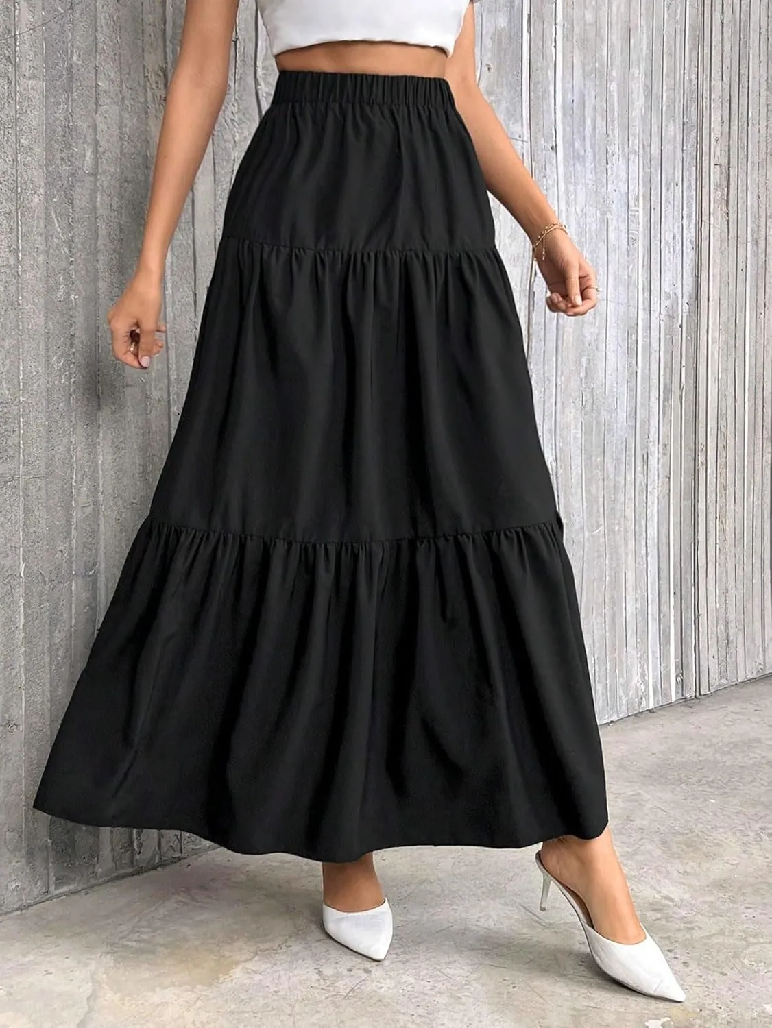 Casual Skirt For Women Casual Solid Ruffle Hem Skirt Trendy