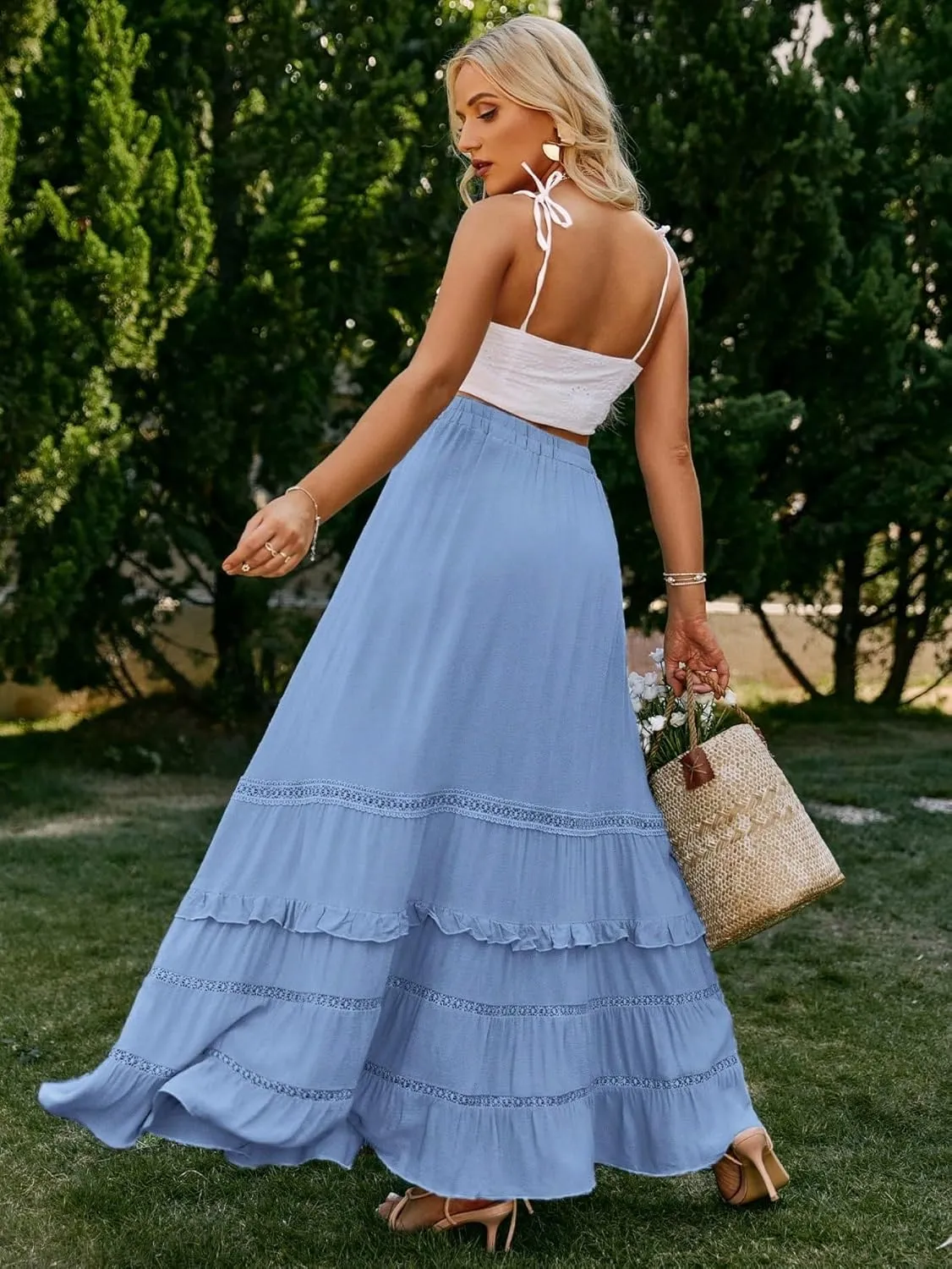 Casual Skirt For Women Women's Casual Plain Ruffle Hem Skirt Trendy