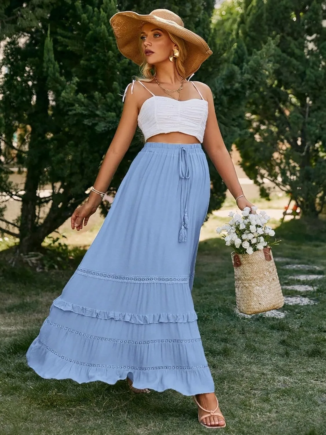 Casual Skirt For Women Women's Casual Plain Ruffle Hem Skirt Trendy