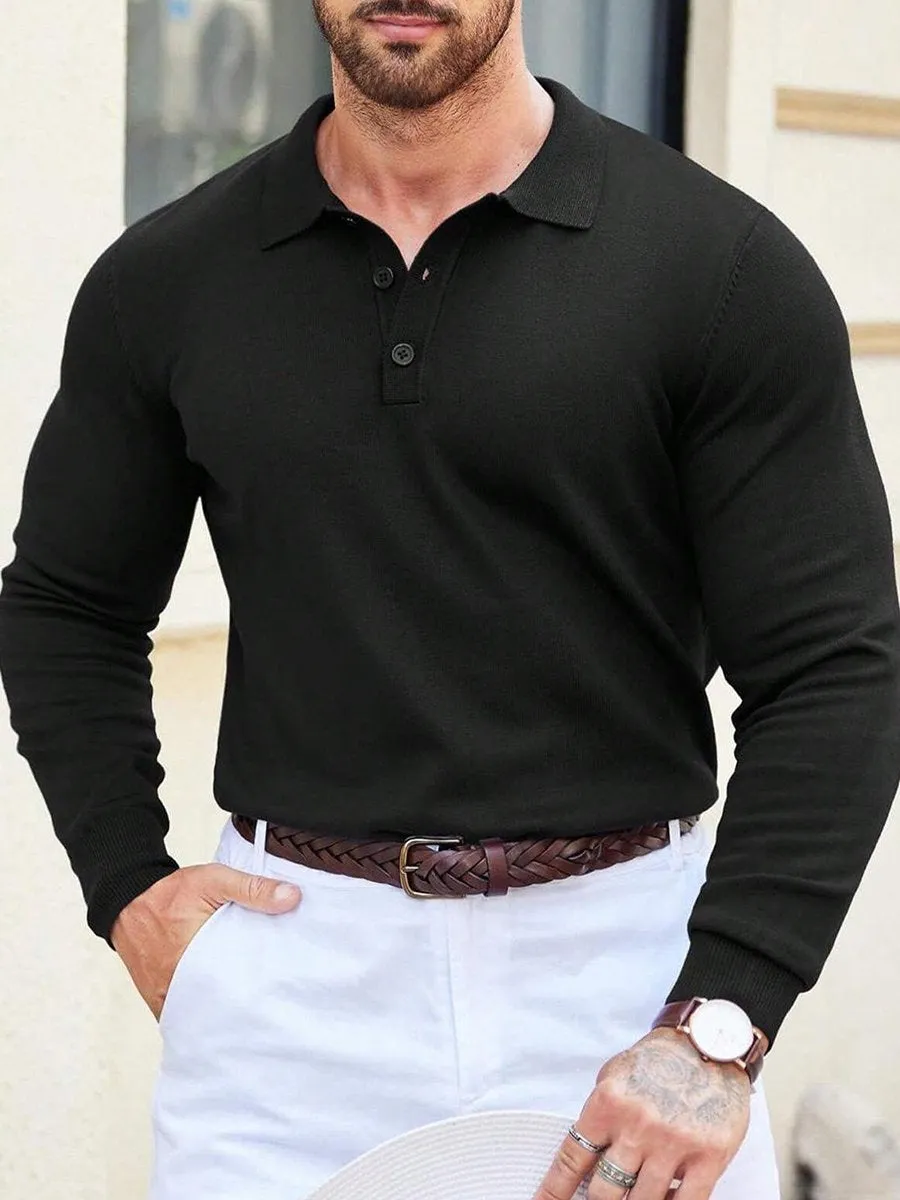 Casual Solid Color Knitted Polo Shirt