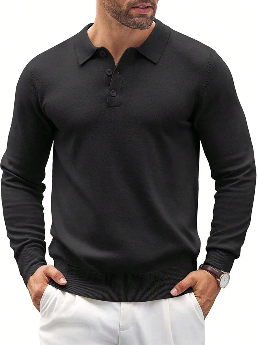 Casual Solid Color Knitted Polo Shirt