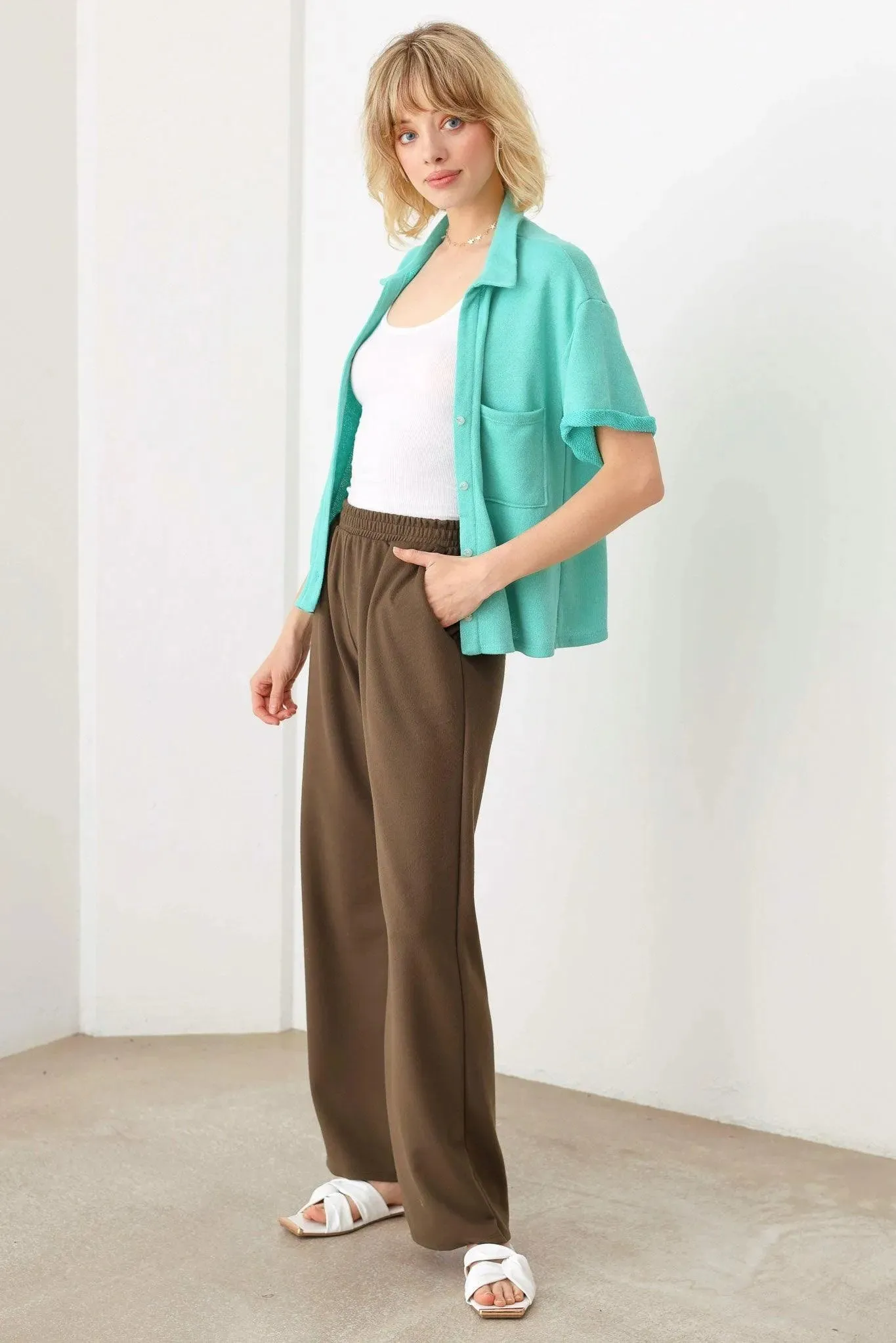 Casual Sport Style Soft Fabric Polo Front Pocket Button Up Closure Shirt