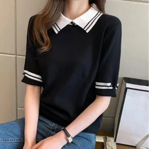 Casual Striped Knitted Polo Shirt
