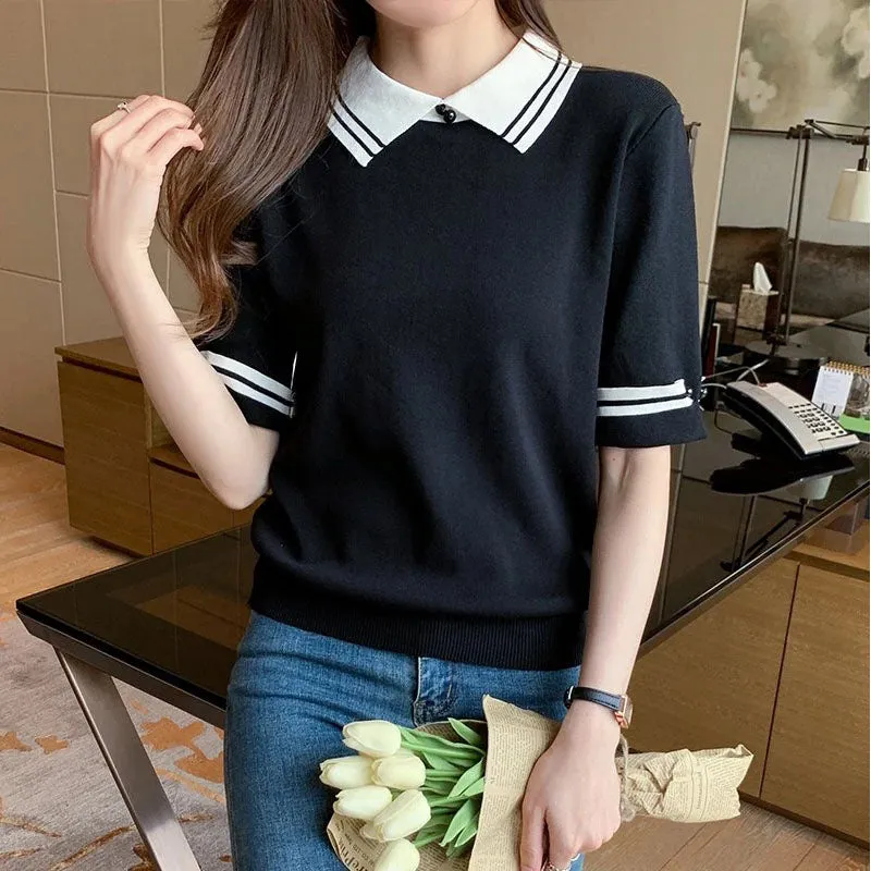 Casual Striped Knitted Polo Shirt
