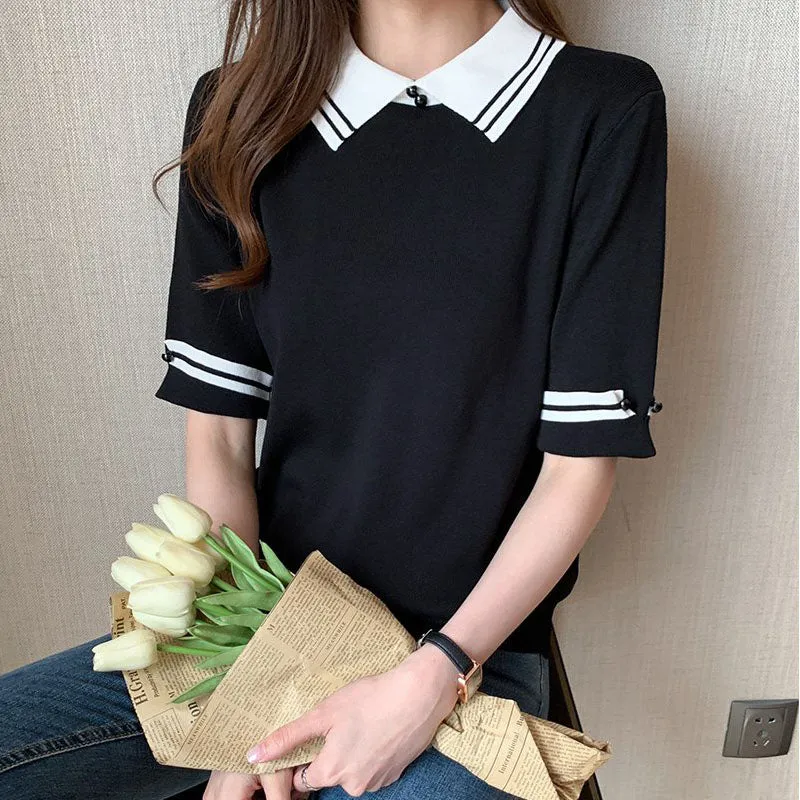 Casual Striped Knitted Polo Shirt