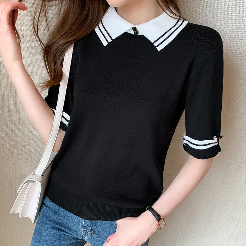 Casual Striped Knitted Polo Shirt