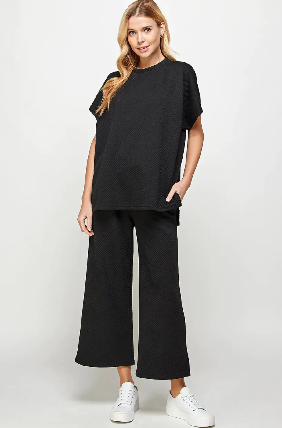 casual textured set - black