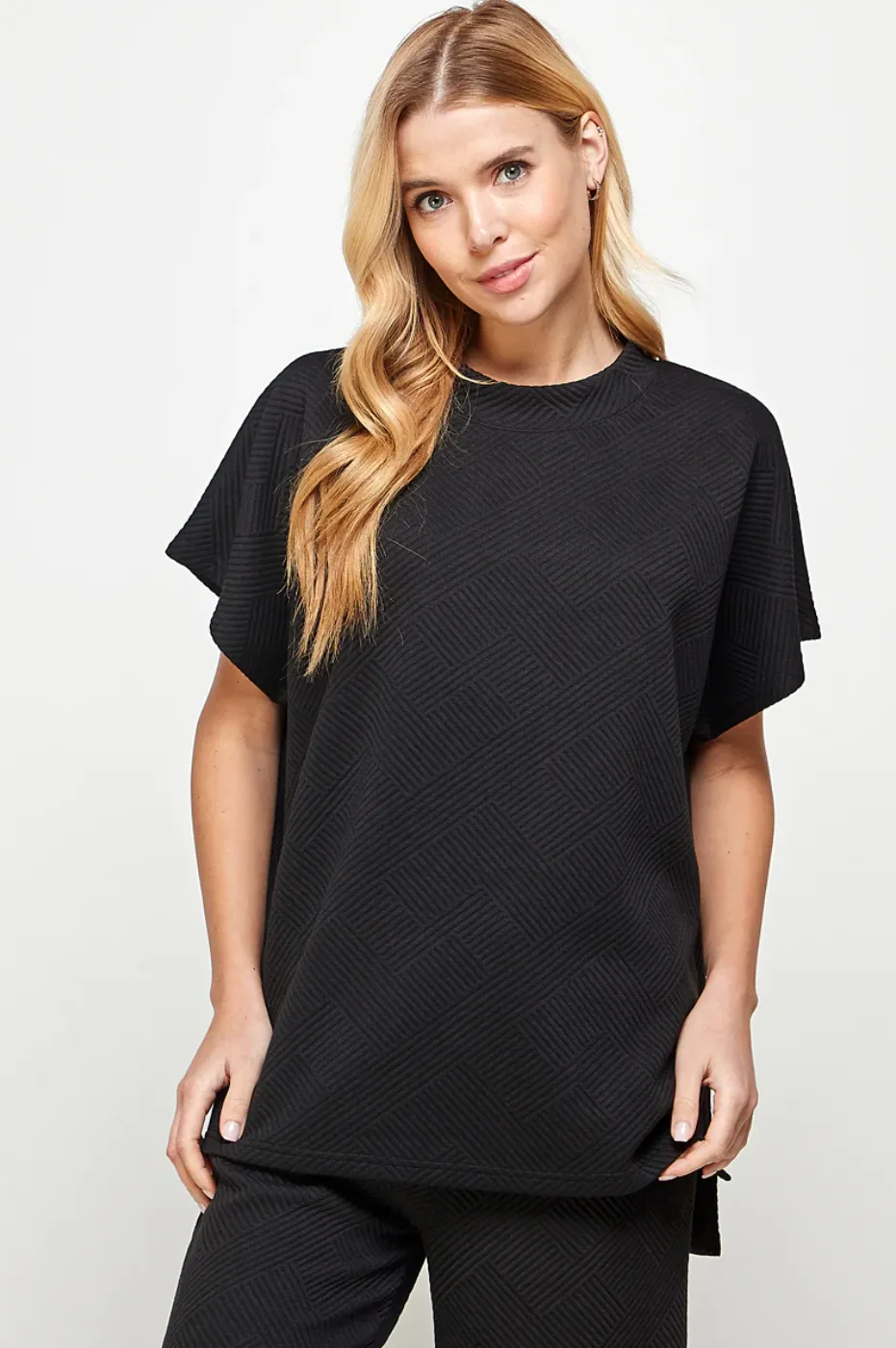 casual textured set - black