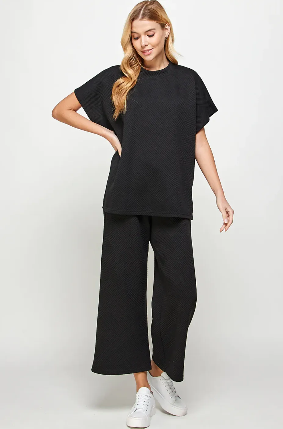 casual textured set - black