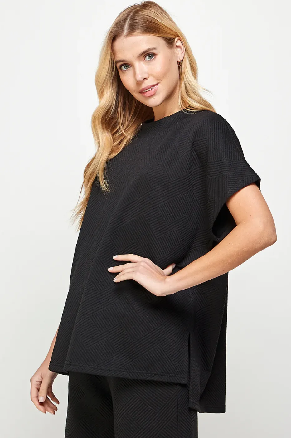 casual textured set - black