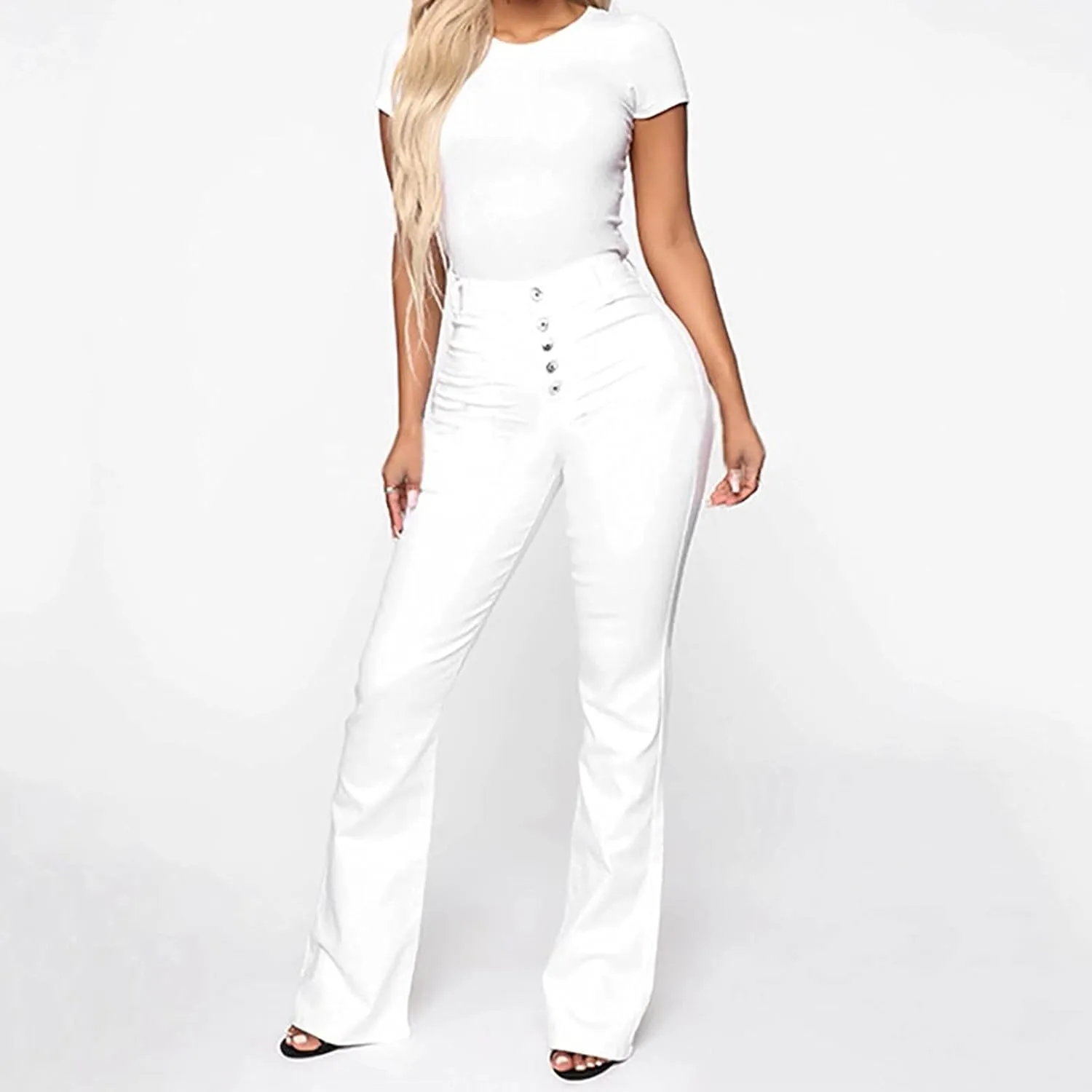 Cdiecer Flared Jeans Women Bell Bottom Jeans Button Closure Jeans Pants High Waisted Stretch Jeans Tummy Control Jeans Y2k