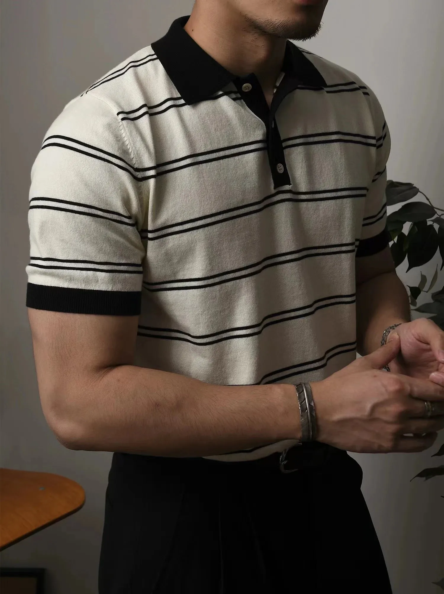 Classic Style Striped Polo Shirt for Men - Short Sleeves