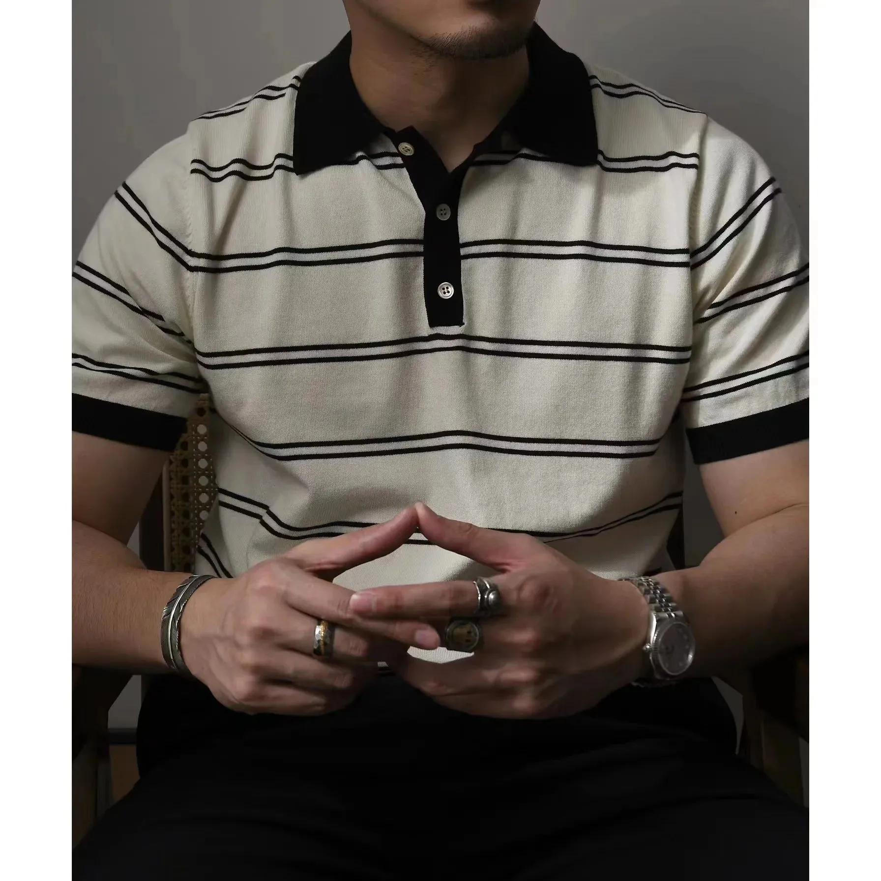 Classic Style Striped Polo Shirt for Men - Short Sleeves