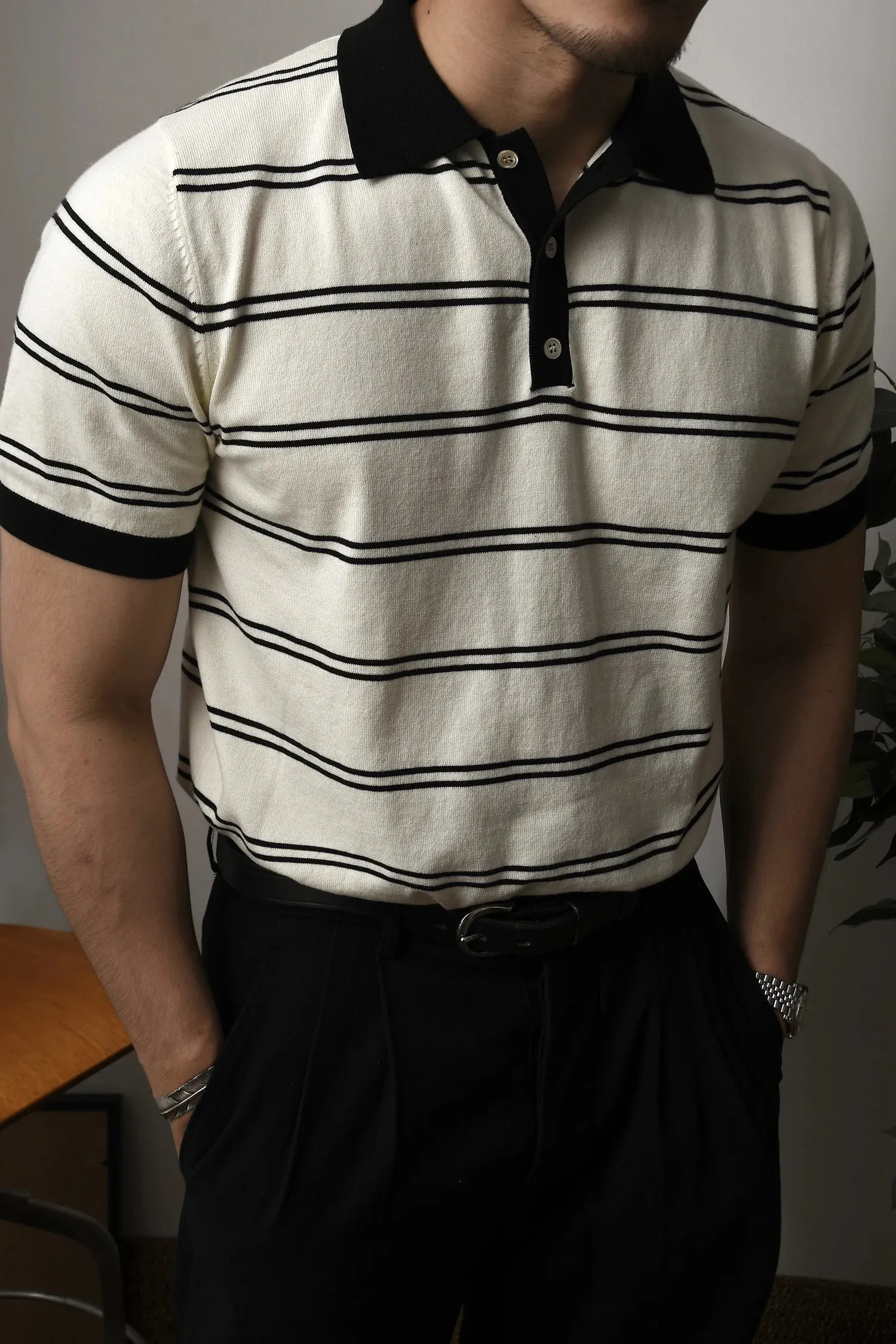 Classic Style Striped Polo Shirt for Men - Short Sleeves