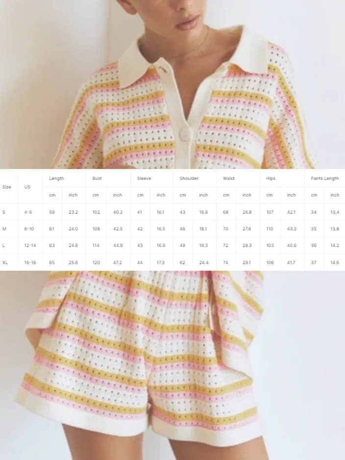 Contrast Striped Loose Knit Cardigan Shorts Set