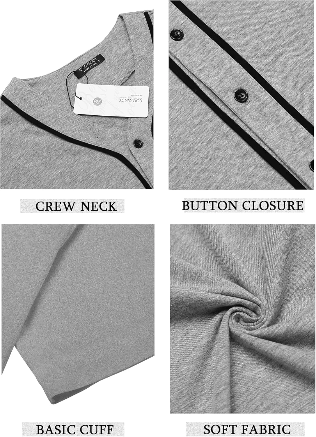 COOFANDY Men's Baseball Button Down Jersey Short Sleeve Hipster Hip Hop T Shirts