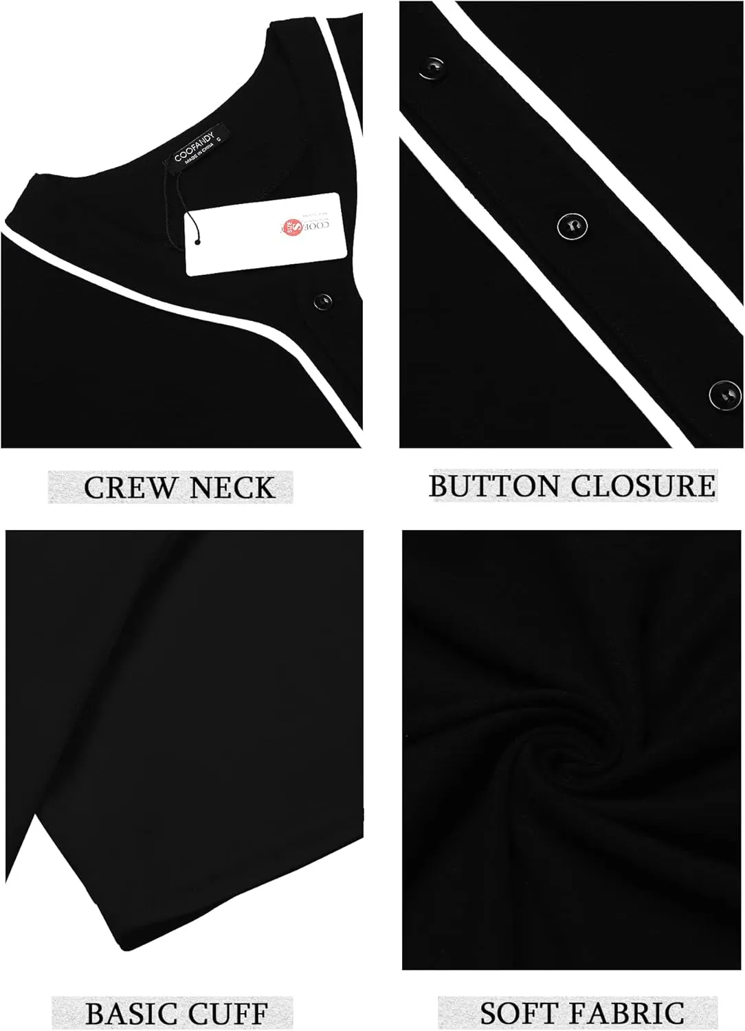 COOFANDY Men's Baseball Button Down Jersey Short Sleeve Hipster Hip Hop T Shirts