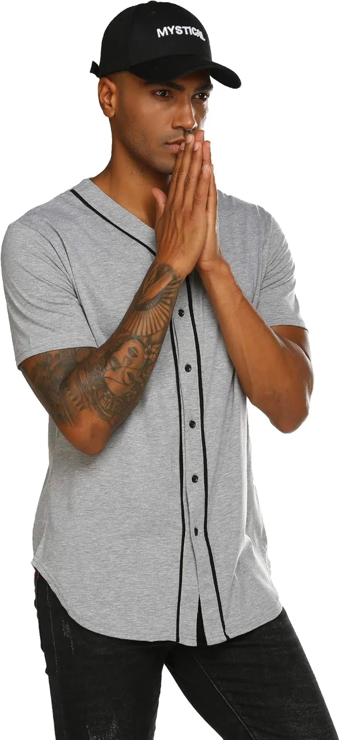 COOFANDY Men's Baseball Button Down Jersey Short Sleeve Hipster Hip Hop T Shirts