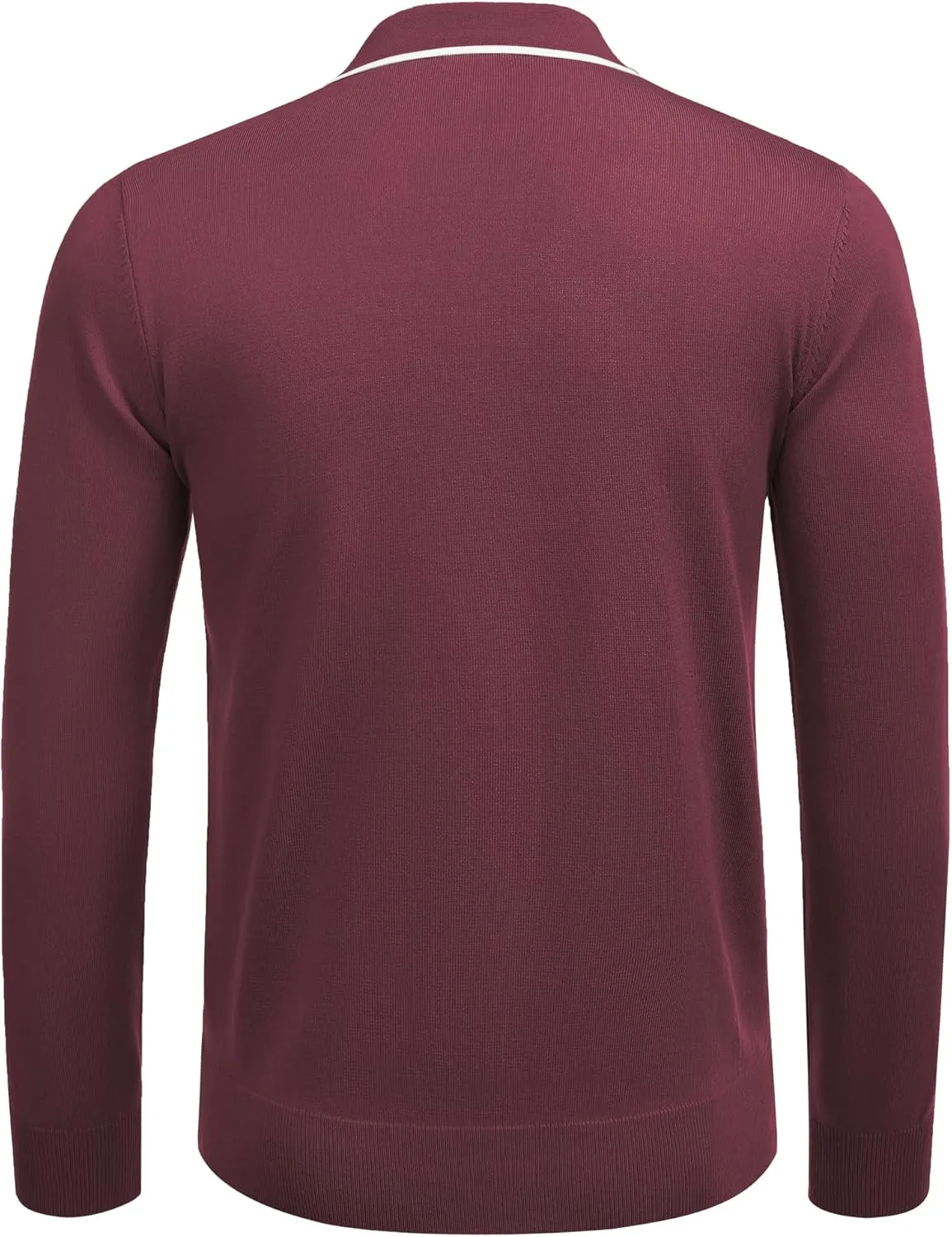 COOFANDY Men's Knit Polo Shirt Long Sleeve Quarter Zip Polo Sweater Casual Golf Shirts Vintage Striped Collar Polo