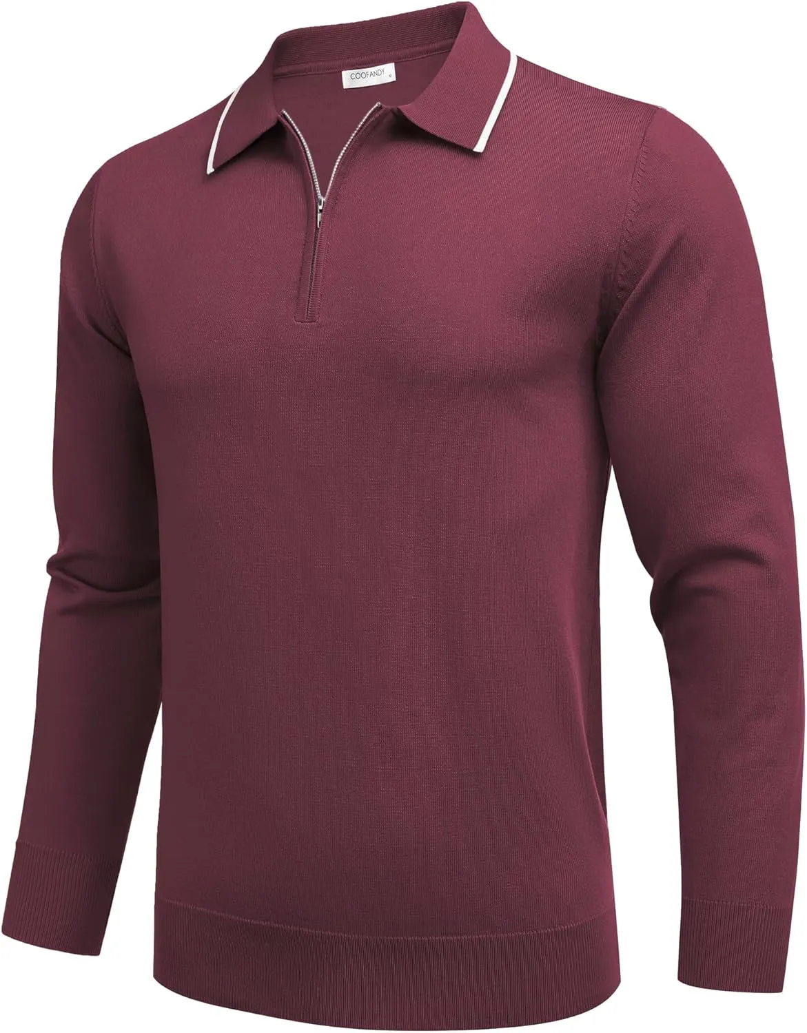 COOFANDY Men's Knit Polo Shirt Long Sleeve Quarter Zip Polo Sweater Casual Golf Shirts Vintage Striped Collar Polo