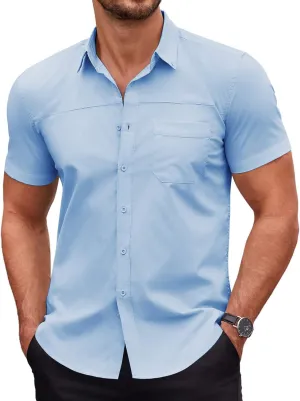 COOFANDY Men's Muscle Fit Dress Shirts Short Sleeve Cotton Casual Button Down Shirt with Pocket