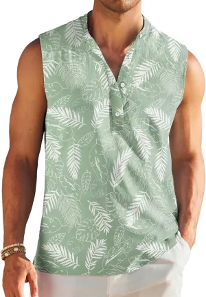 COOFANDY Sleeveless Beach Shirts for Men Summer Tank Shirts Casual Henley Tank Top