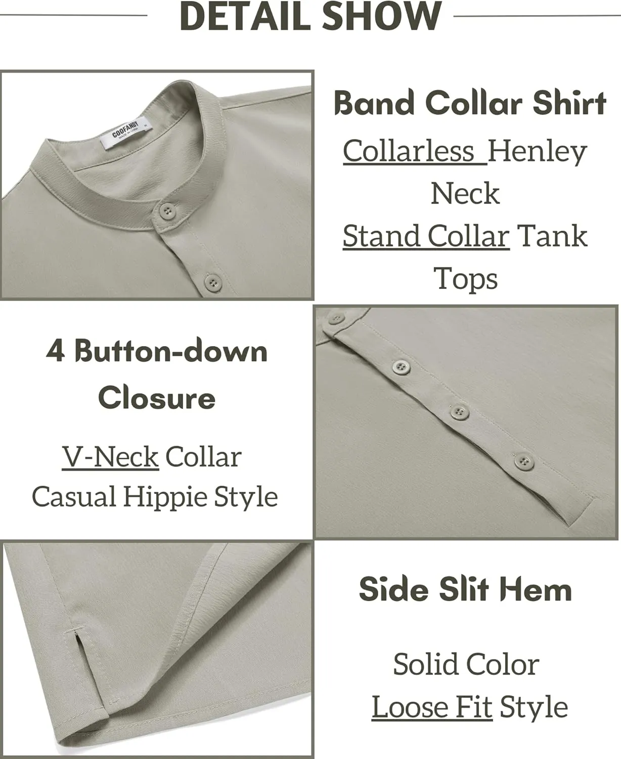 COOFANDY Sleeveless Beach Shirts for Men Summer Tank Shirts Casual Henley Tank Top