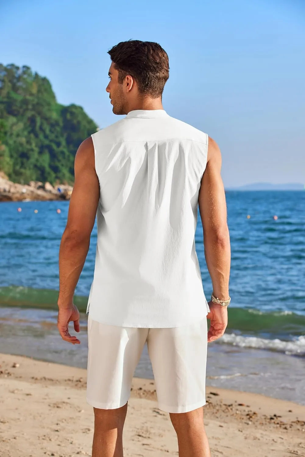 COOFANDY Sleeveless Beach Shirts for Men Summer Tank Shirts Casual Henley Tank Top