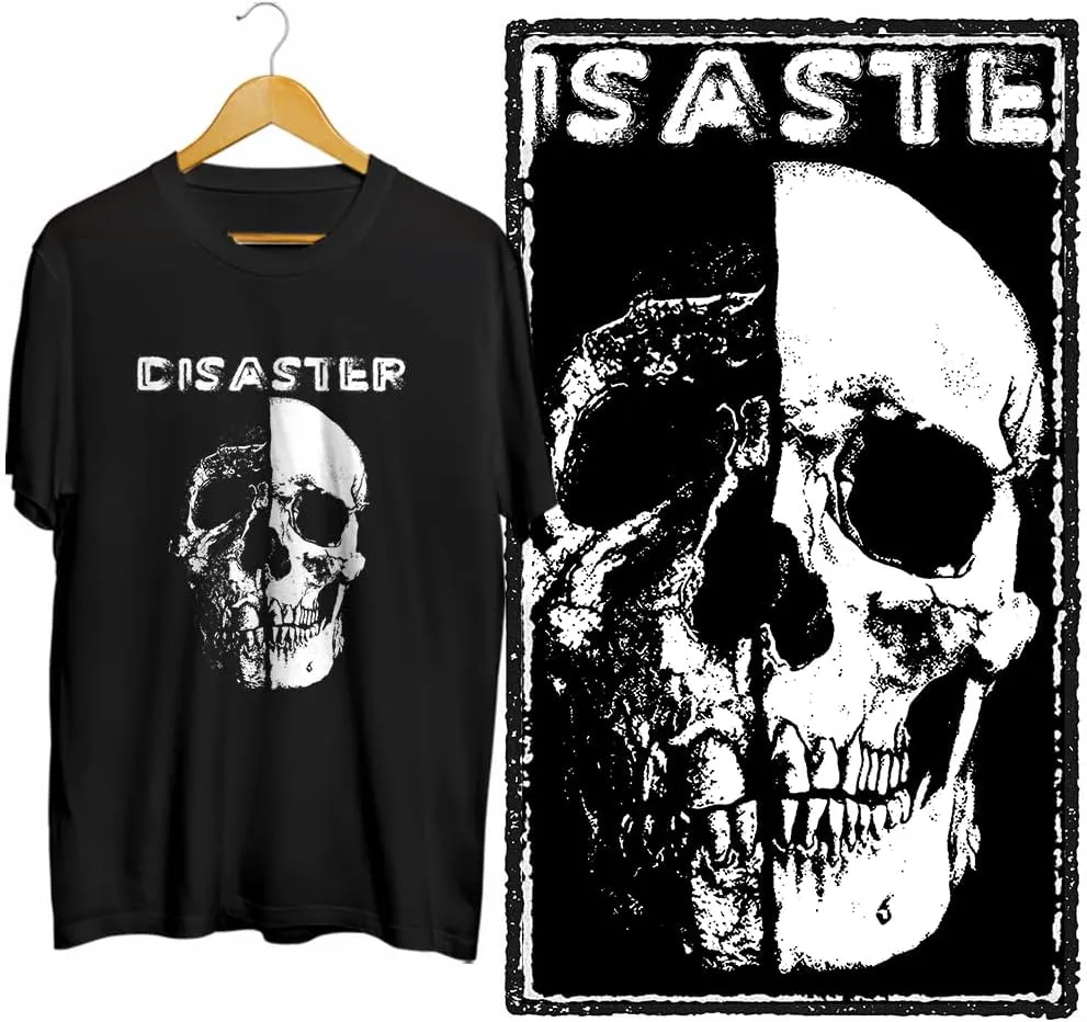Cool Vintage Skull Print Retro Graphic Men T-Shirt - Short Sleeve Black Tee, 100% Cotton, Original Design