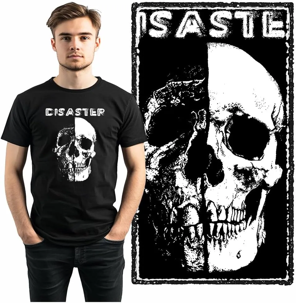 Cool Vintage Skull Print Retro Graphic Men T-Shirt - Short Sleeve Black Tee, 100% Cotton, Original Design