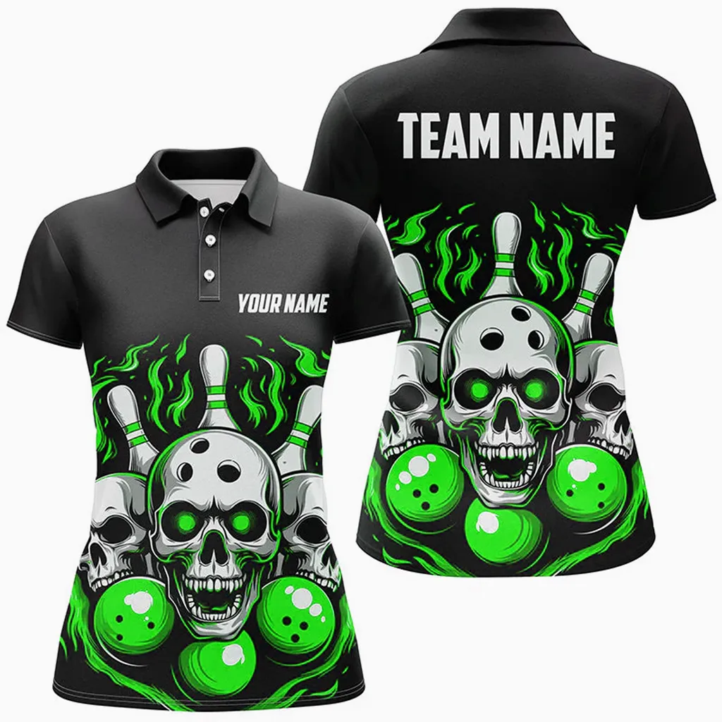 Coolspod Bowling Ball And Pins Flame Skull Multicolor Option Customized Name 3D Shirt For Women