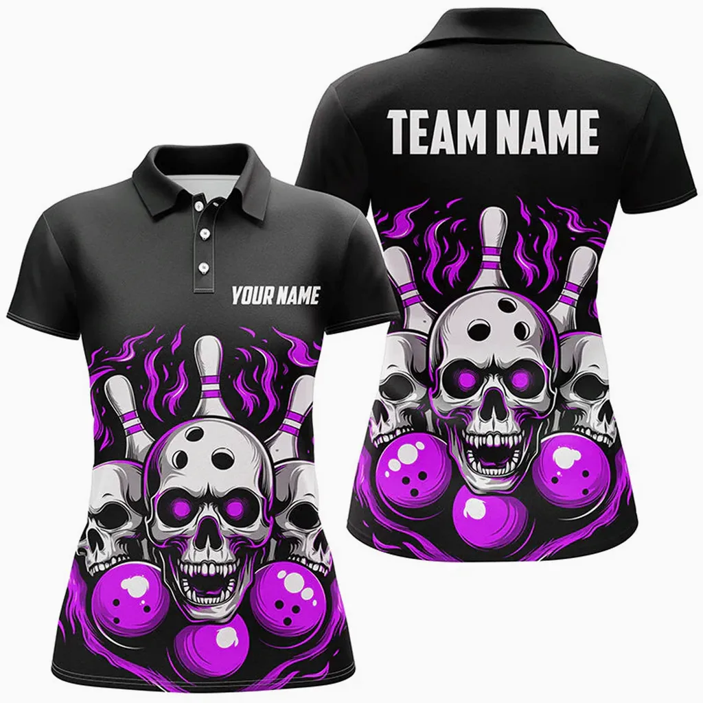 Coolspod Bowling Ball And Pins Flame Skull Multicolor Option Customized Name 3D Shirt For Women
