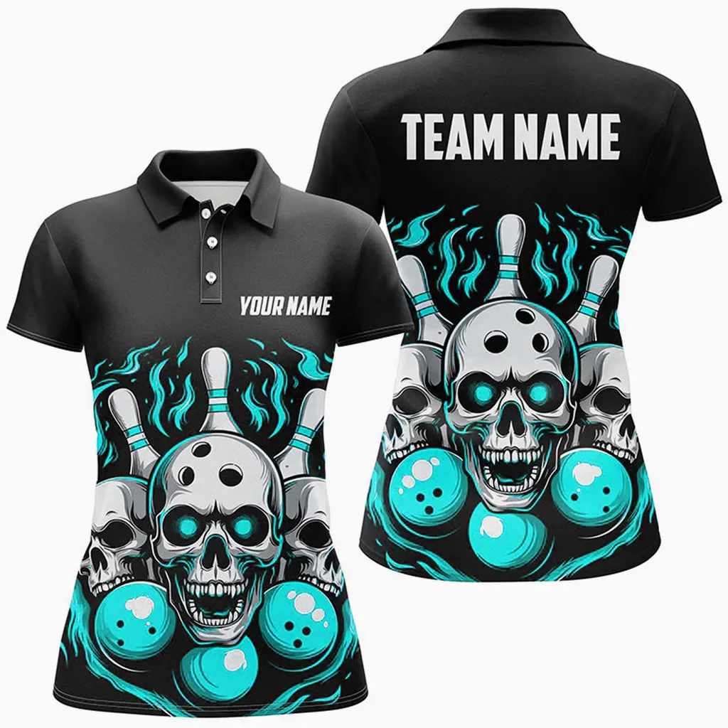 Coolspod Bowling Ball And Pins Flame Skull Multicolor Option Customized Name 3D Shirt For Women
